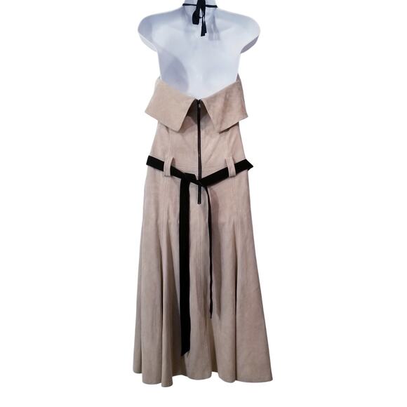 RARE Alexis 100% Genuine Leather Suede Belted Halter Dress with Side pockets - Picture 2 of 16